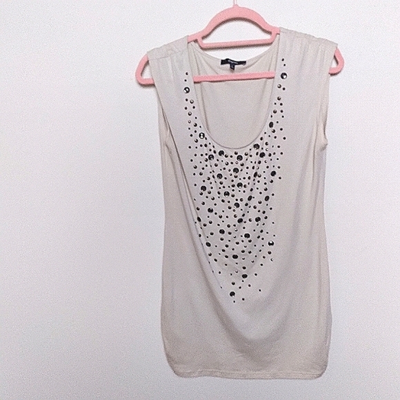 Express Ruched Embellished Neutral Beige Sleeveless Top Size Large - Picture 1 of 10